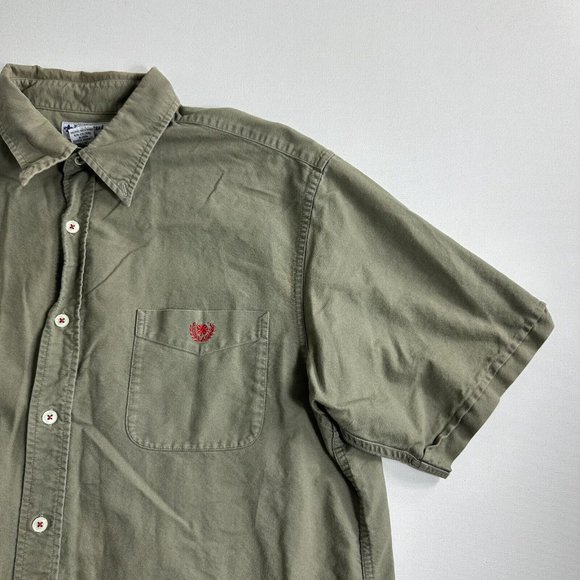 Lucky Brand Mens Army Green Button Down Shirt Size Large Short Sleeve Casual - Picture 4 of 9